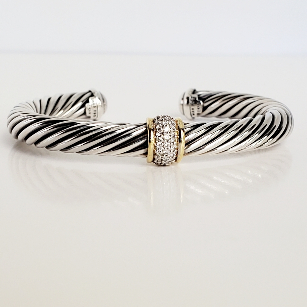 David Yurman 7mm Diamond Station Bracelet with 18k Gold - Picture 3 of 5